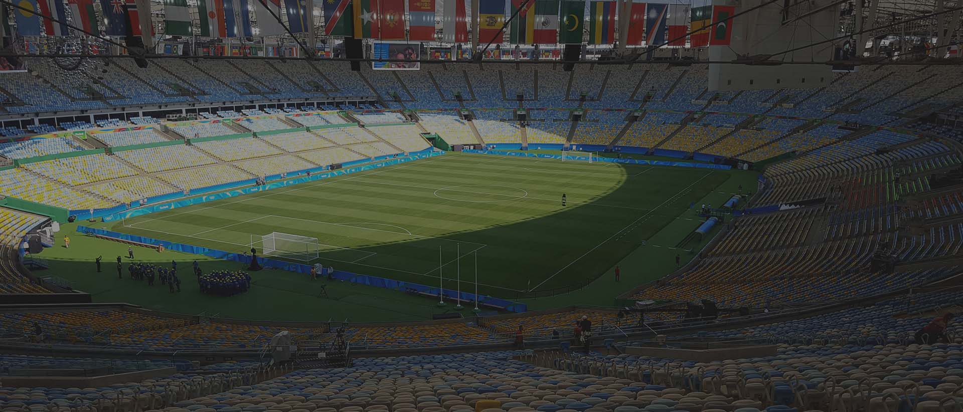 View across a large international sports stadium before an event
